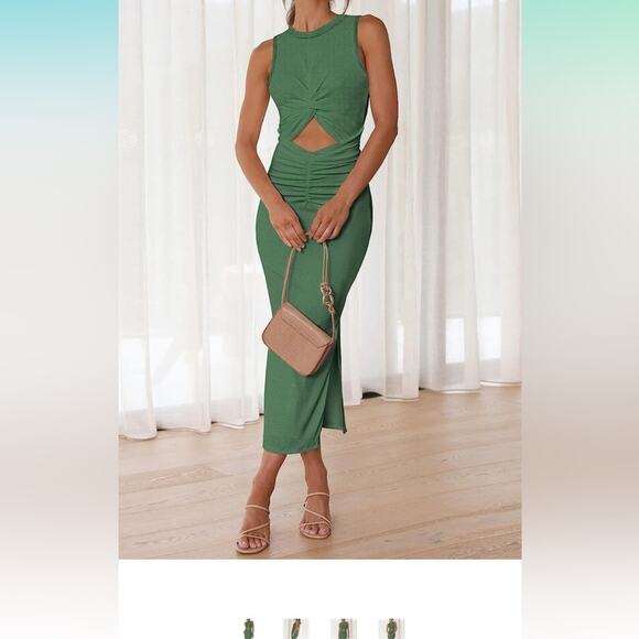 Meenew Sleeveless Bodycon Cutout Ruched Tie Back Dress with Slit NWT LARGE - Picture 4 of 7